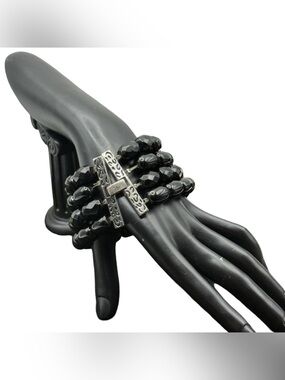 Vintage 925 Sterling Silver 4-Strand Faceted Black Onyx Bracelet Canada